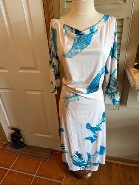 Grace Karin White Dress with Teal Botanical Print